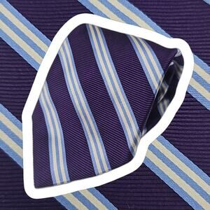 Brooks Brothers Makers Tie Men Repp Striped Purple Blue White All Silk 61.5" USA